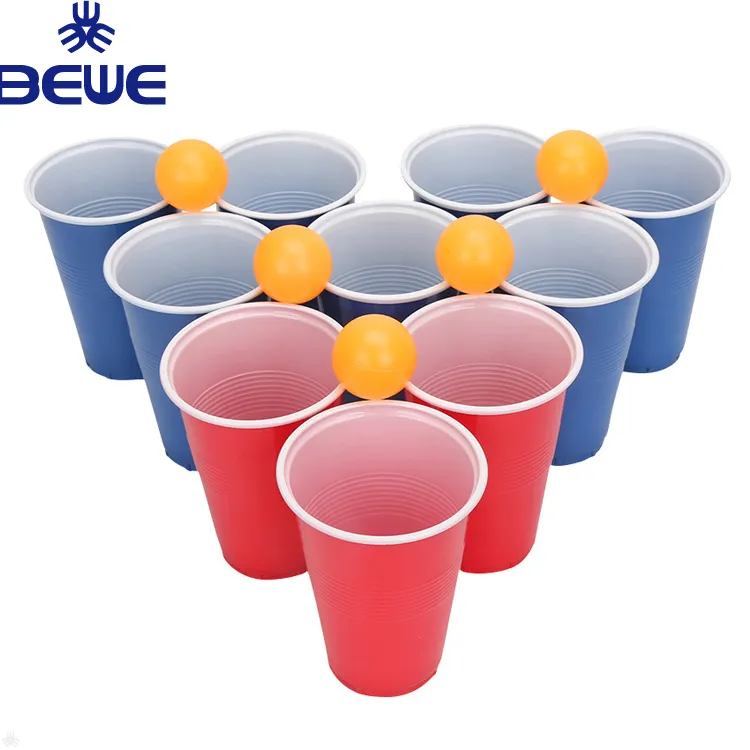 Conjunto de jogos de Pong de cerveja de plástico promocional de copos e bolas de festa vermelha